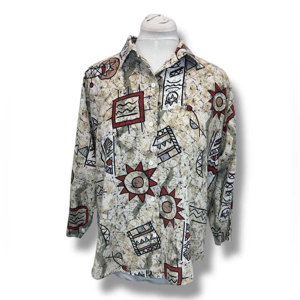 Rosebud II Vintage Oversize Southwestern Button Down Shirt, Made in USA, size L